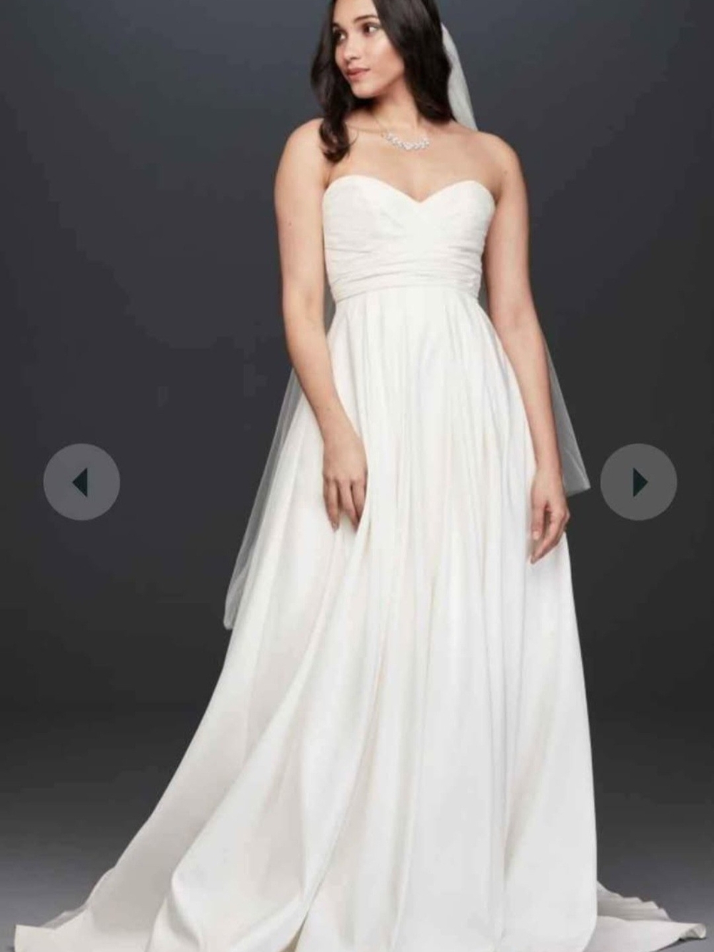 David's Bridal Strapless Sweetheart A-Line Gown in White With Slip And Corset